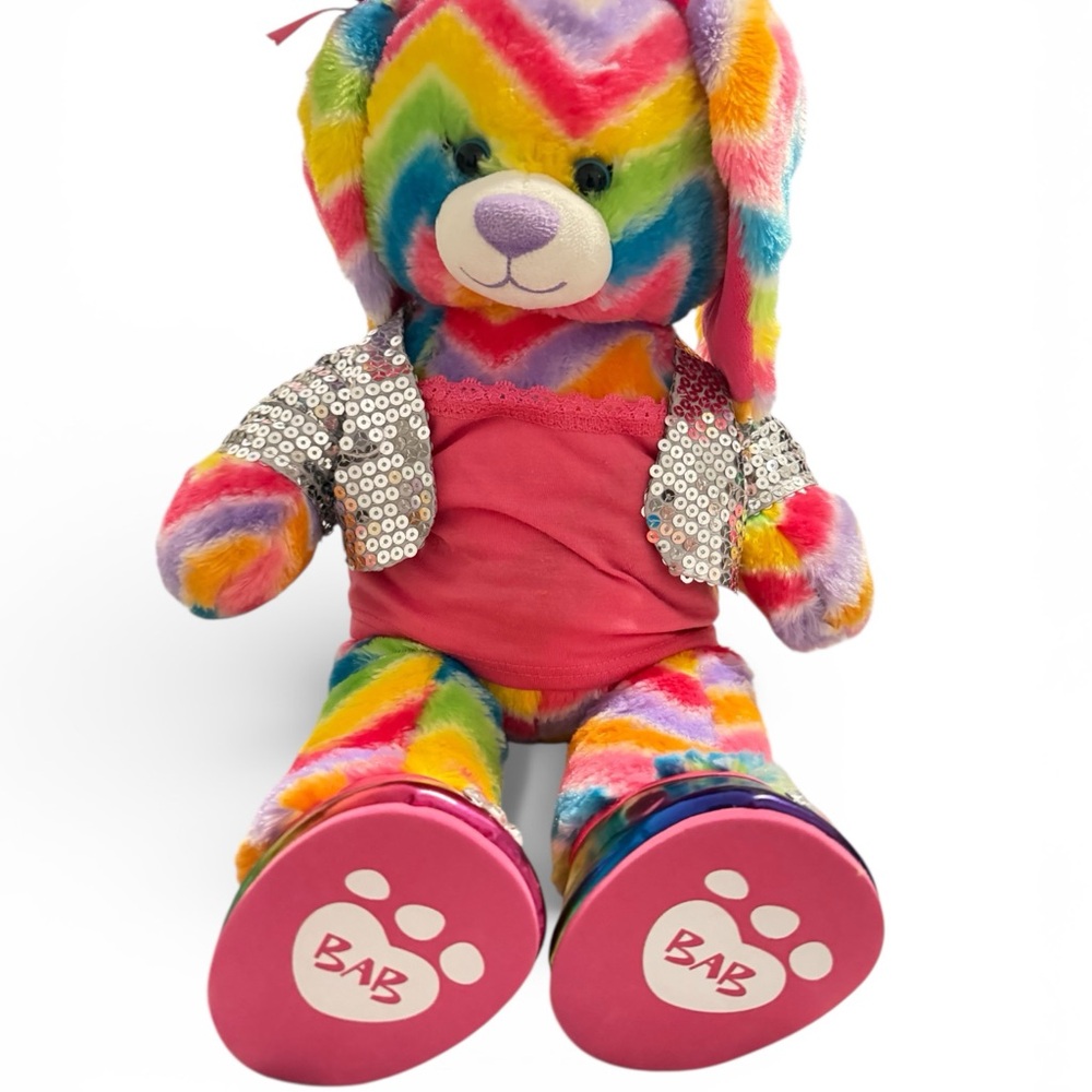 Build-A-Bear Rainbow Stuffed Animal with Pink Outfit
